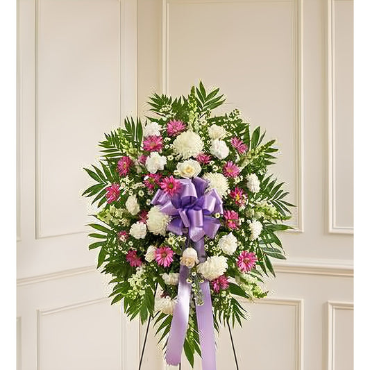 Deepest Sympathies Lavender & White Standing Spray - Floral_Arrangement - Flower Delivery NYC