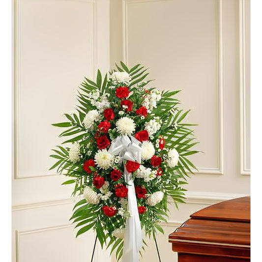 Deepest Sympathies Red & White Standing Spray - Floral_Arrangement - Flower Delivery NYC