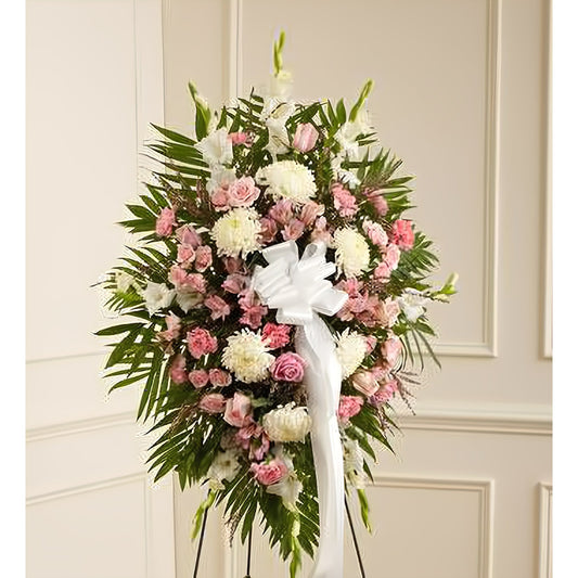 Deepest Sympathies Standing Spray-Pink & White - Floral_Arrangement - Flower Delivery NYC