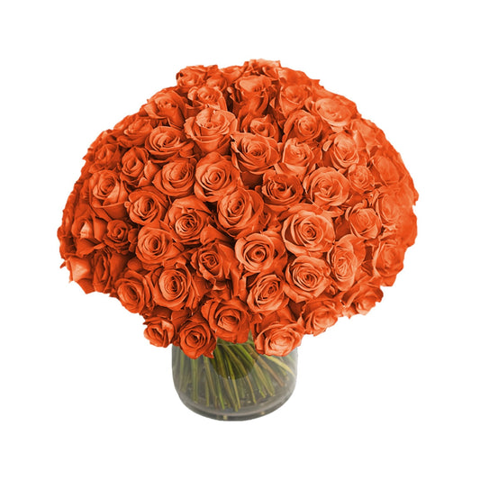 Fresh Roses in a Vase | 100 Orange Roses - Floral_Arrangement - Flower Delivery NYC
