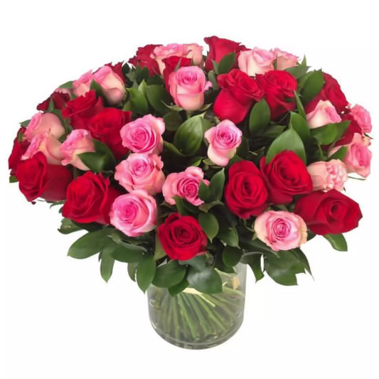 Fresh Roses in a Vase | 100 Red & Pink Roses - Floral_Arrangement - Flower Delivery NYC