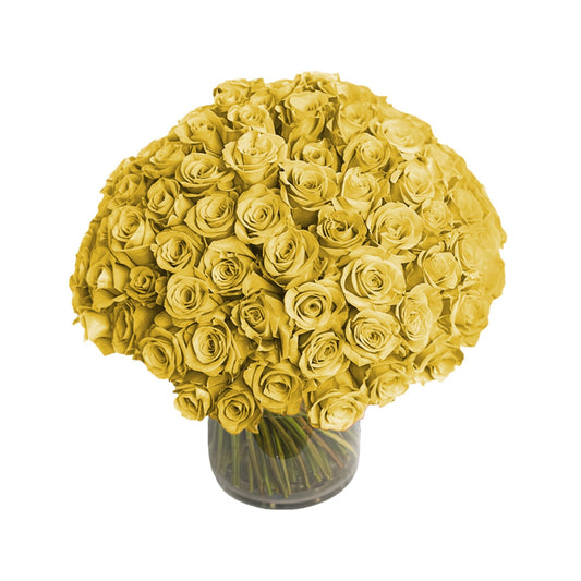 Fresh Roses in a Vase | 100 Yellow Roses - Floral_Arrangement - Flower Delivery NYC