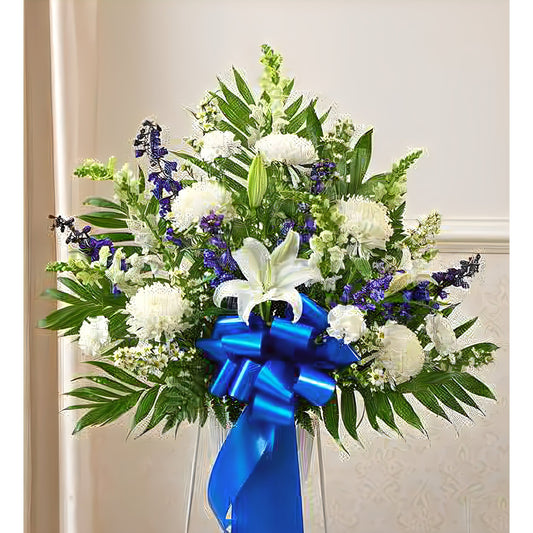 Heartfelt Sympathies Blue & White Standing Basket - Floral_Arrangement - Flower Delivery NYC