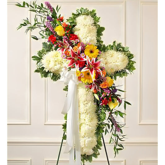Peace and Prayers Standing Cross & Bright - Floral_Arrangement - Flower Delivery NYC