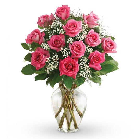 Premium Long Stem - Dozen Hot Pink Roses - Floral_Arrangement - Flower Delivery NYC