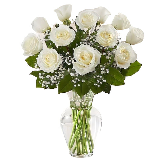 Premium Long Stem - Dozen White Roses - Floral_Arrangement - Flower Delivery NYC
