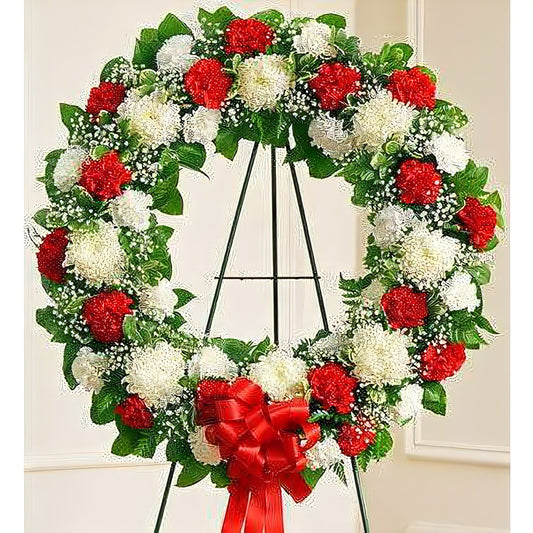 Serene Blessings Standing Wreath - Red & White - Floral_Arrangement - Flower Delivery NYC