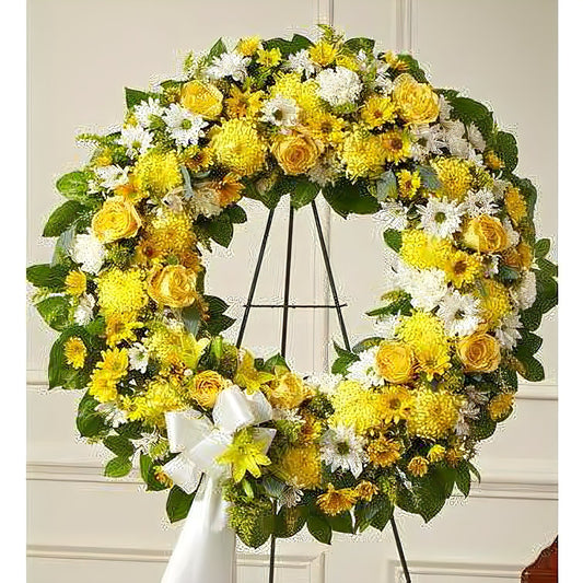Serene Blessings Yellow Standing Wreath - Floral_Arrangement - Flower Delivery NYC