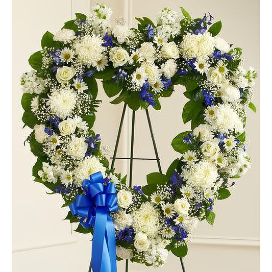 Always Remember Blue & White Floral Heart Tribute - Floral_Arrangement - Flower Delivery NYC