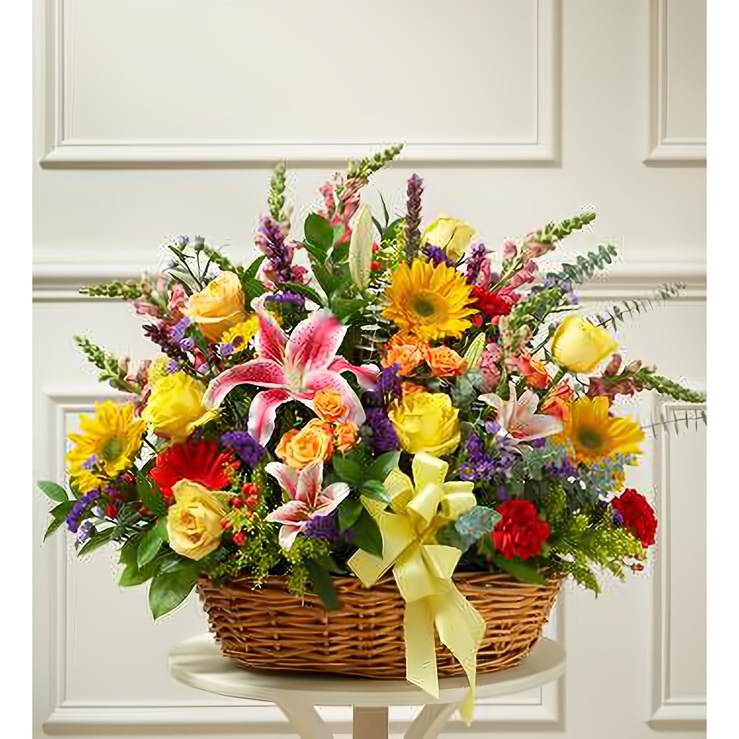 Bright Flower Sympathy Arrangement in Basket - Floral_Arrangement - Flower Delivery NYC