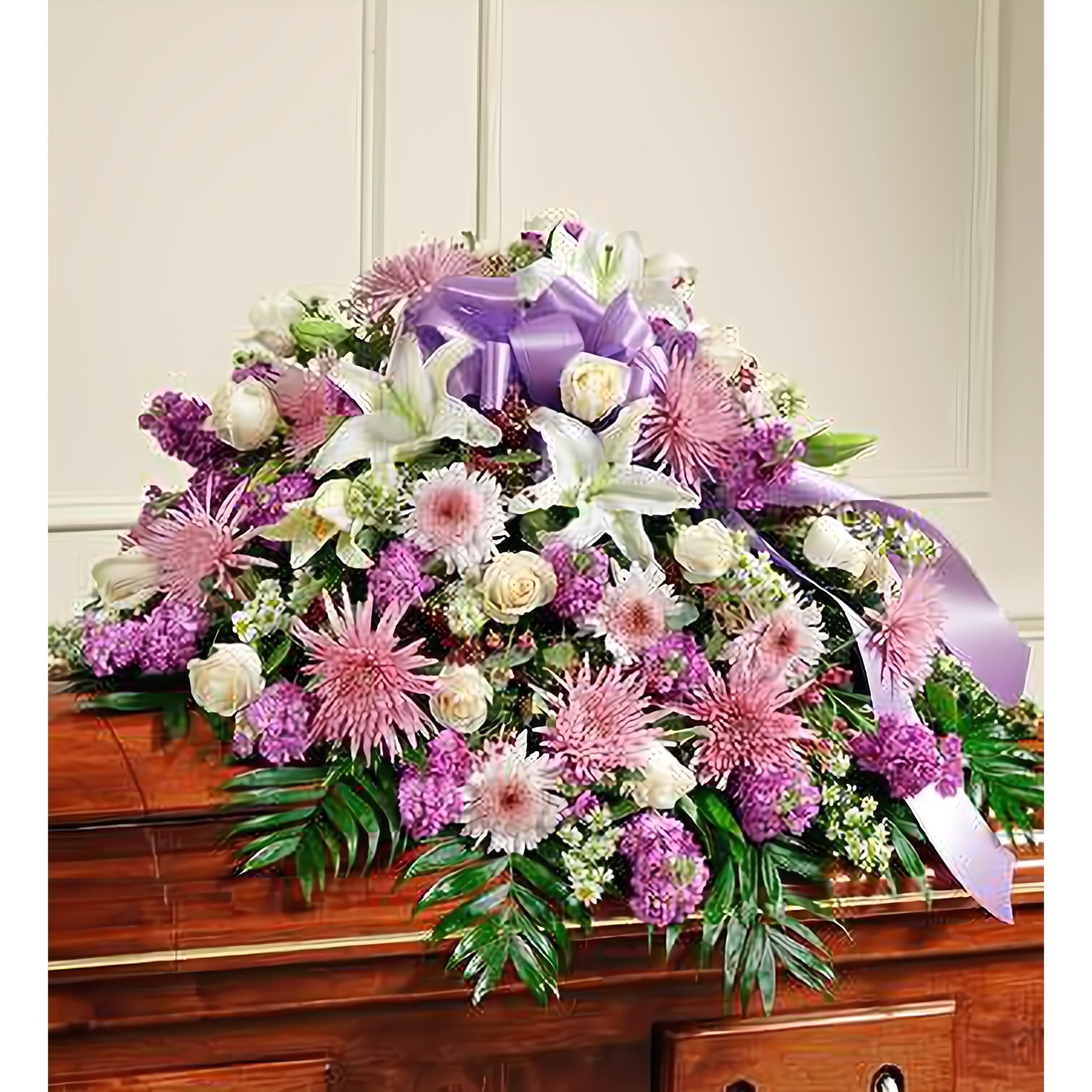 Cherished Memories Lavender Half Casket Cover - Floral_Arrangement - Flower Delivery NYC