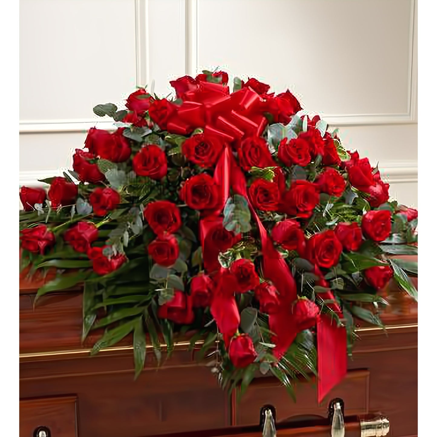 Cherished Memories Red Rose Half Casket Cover - Floral_Arrangement - Flower Delivery NYC