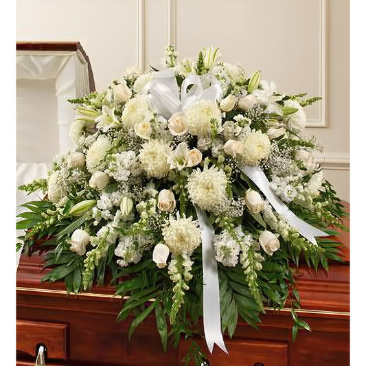 Cherished Memories White Half Casket Cover - Floral_Arrangement - Flower Delivery NYC