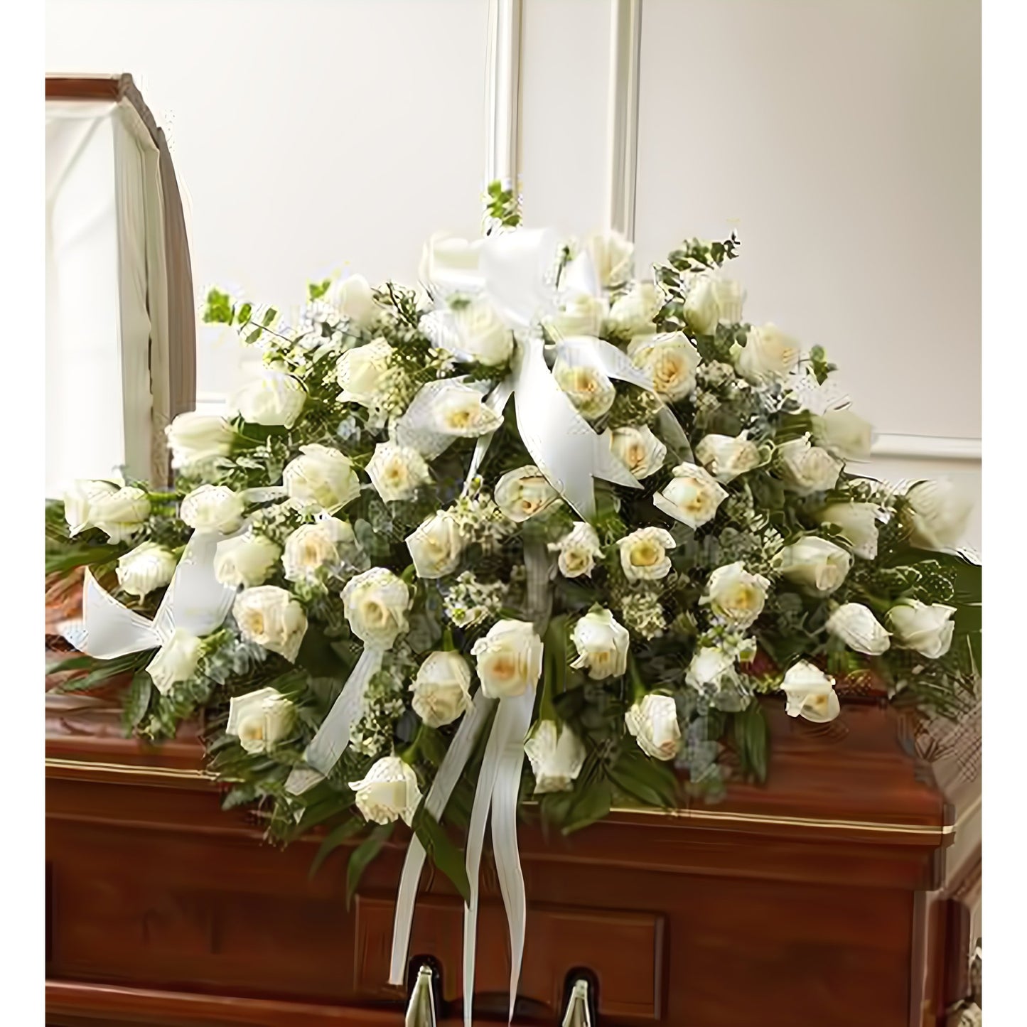 Cherished Memories White Rose Half Casket Cover - Floral_Arrangement - Flower Delivery NYC