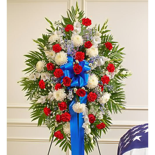 Deepest Sympathies Red, White & Blue Standing Spray - Floral_Arrangement - Flower Delivery NYC