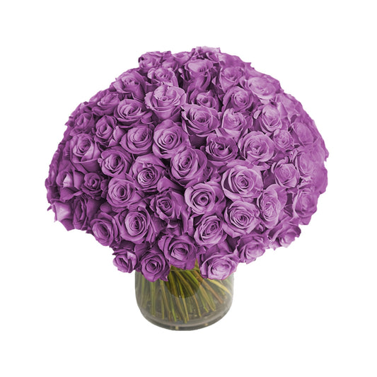 Fresh Roses in a Vase | 100 Purple Roses - Floral_Arrangement - Flower Delivery NYC