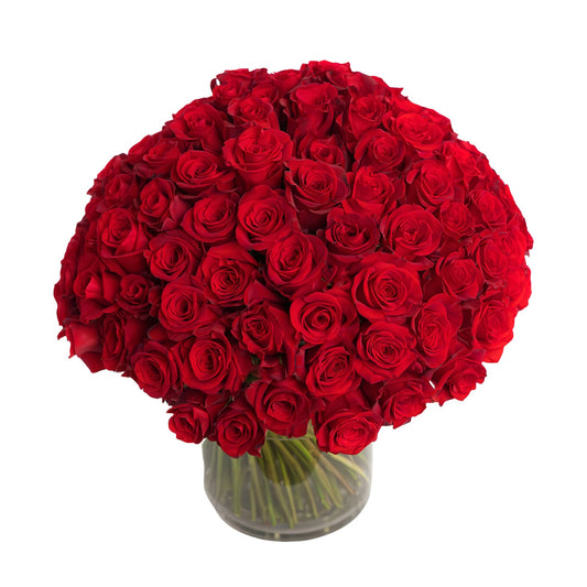 Fresh Roses in a Vase | 100 Red Roses - Floral_Arrangement - Flower Delivery NYC
