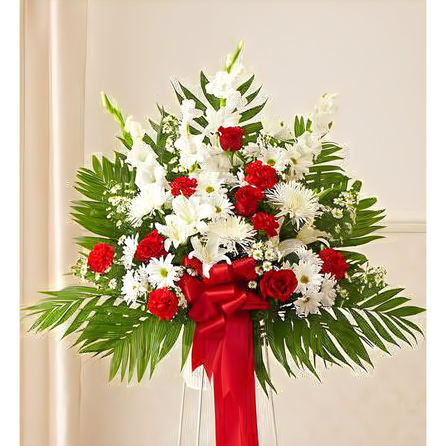Heartfelt Sympathies Red & White Standing Basket - Floral_Arrangement - Flower Delivery NYC