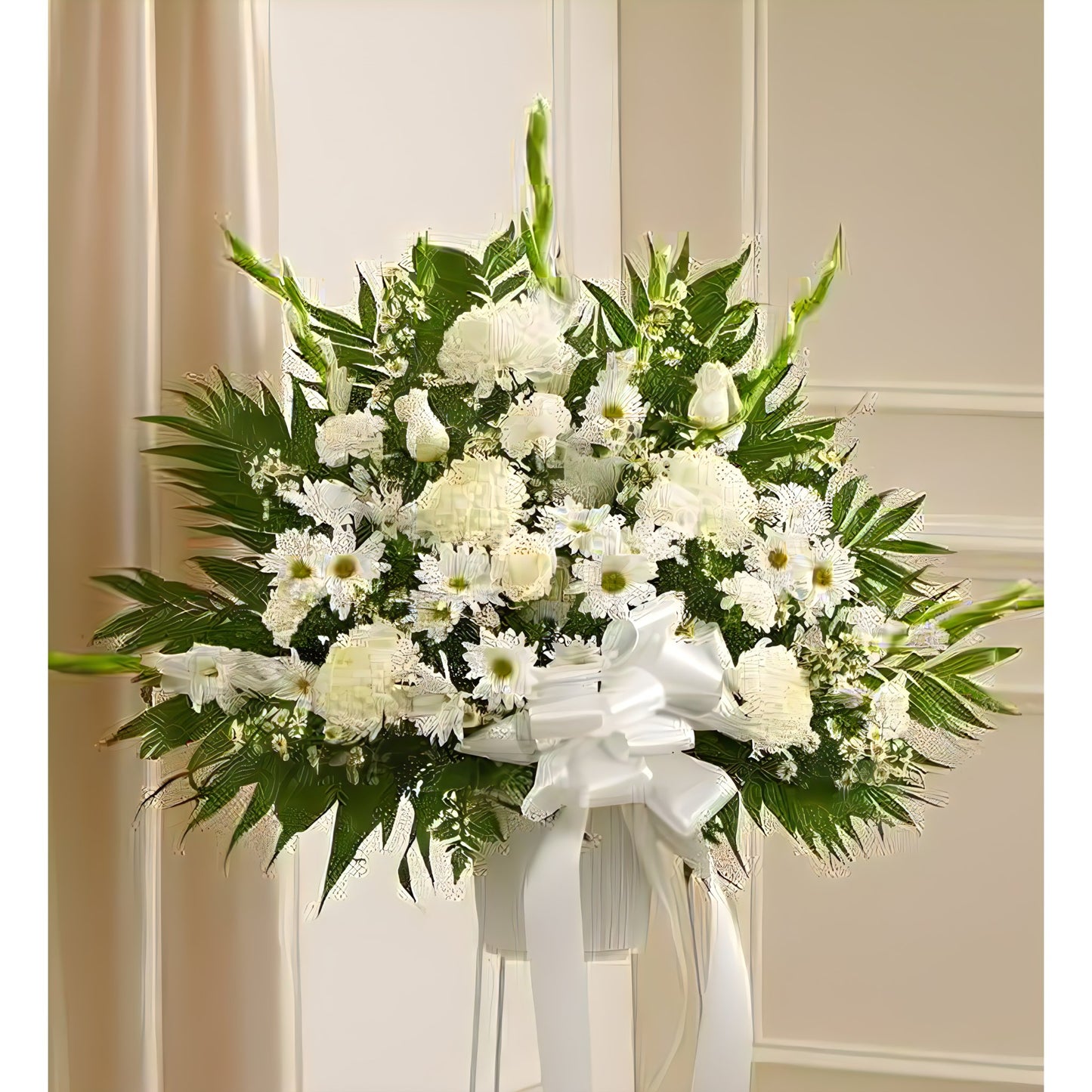 Heartfelt Sympathies White Standing Basket - Floral_Arrangement - Flower Delivery NYC