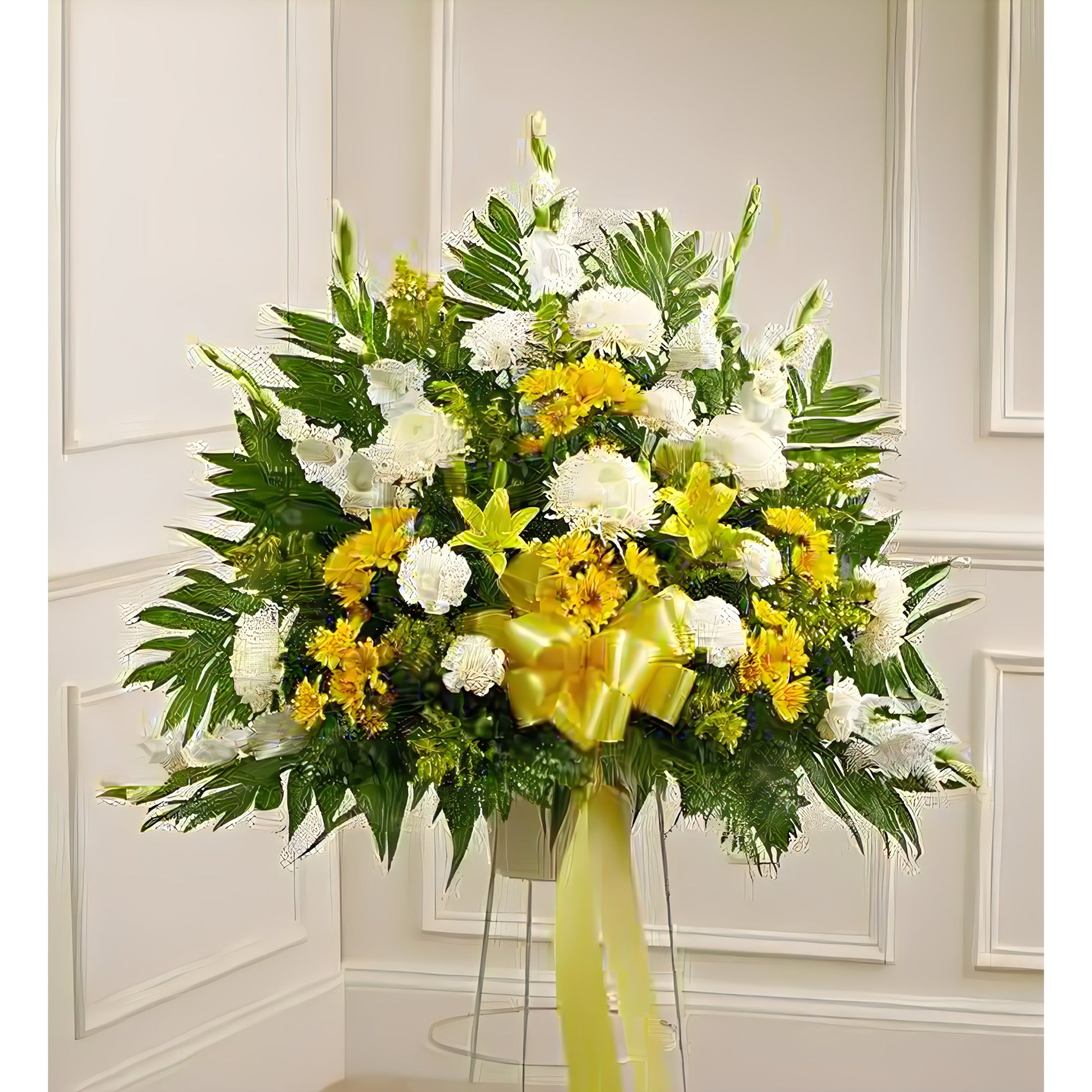 Heartfelt Sympathies Yellow Standing Basket - Floral_Arrangement - Flower Delivery NYC