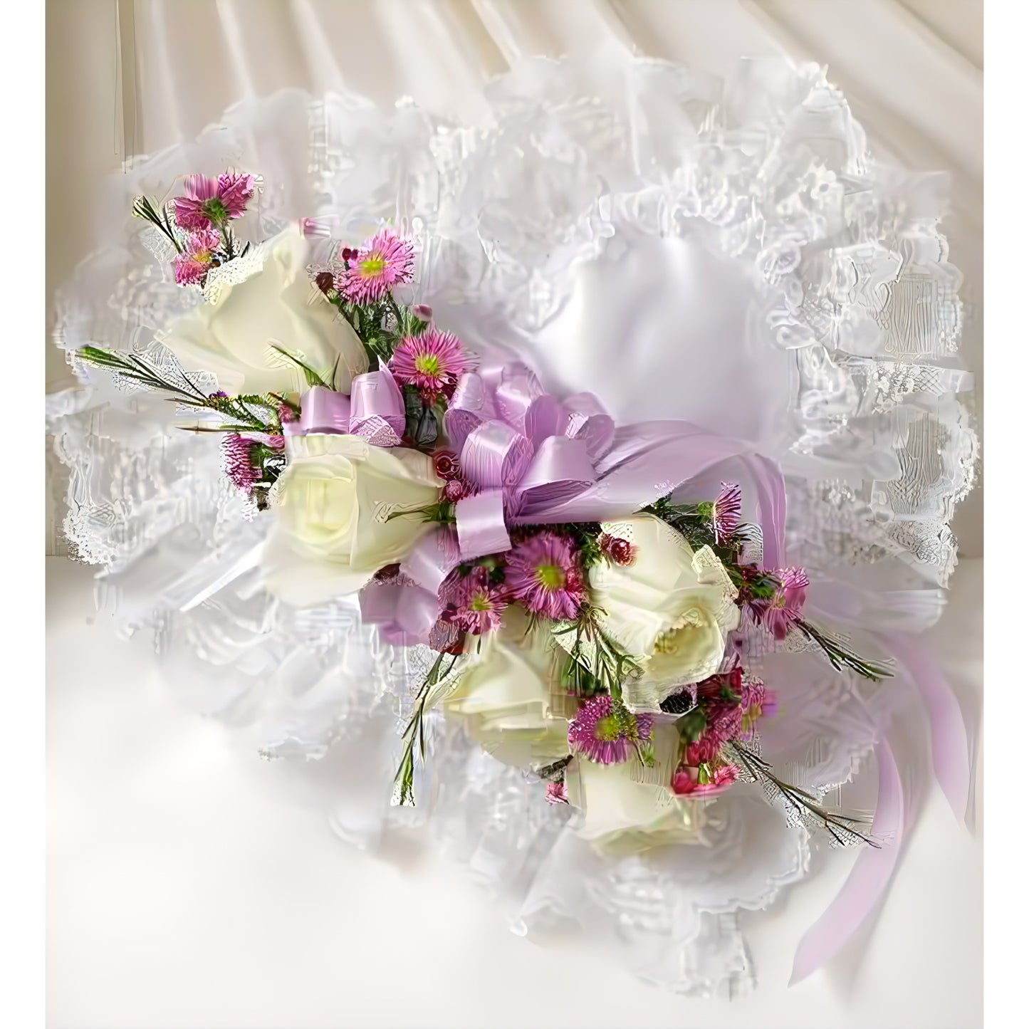 Lavender and White Satin Heart Casket Pillow - Floral_Arrangement - Flower Delivery NYC