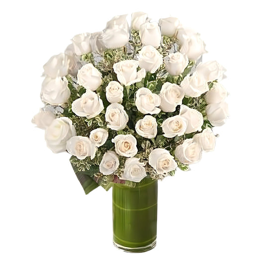 Luxury Rose Bouquet - 48 Premium Long Stem White Roses - Floral_Arrangement - Flower Delivery NYC