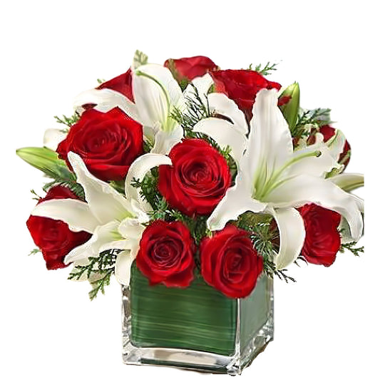 Modern Embrace - Red Rose and Lily Cube - Floral_Arrangement - Flower Delivery NYC
