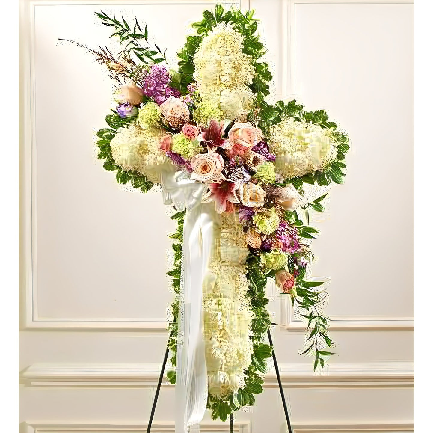 Peace and Prayers Standing Cross - Pastel - Floral_Arrangement - Flower Delivery NYC