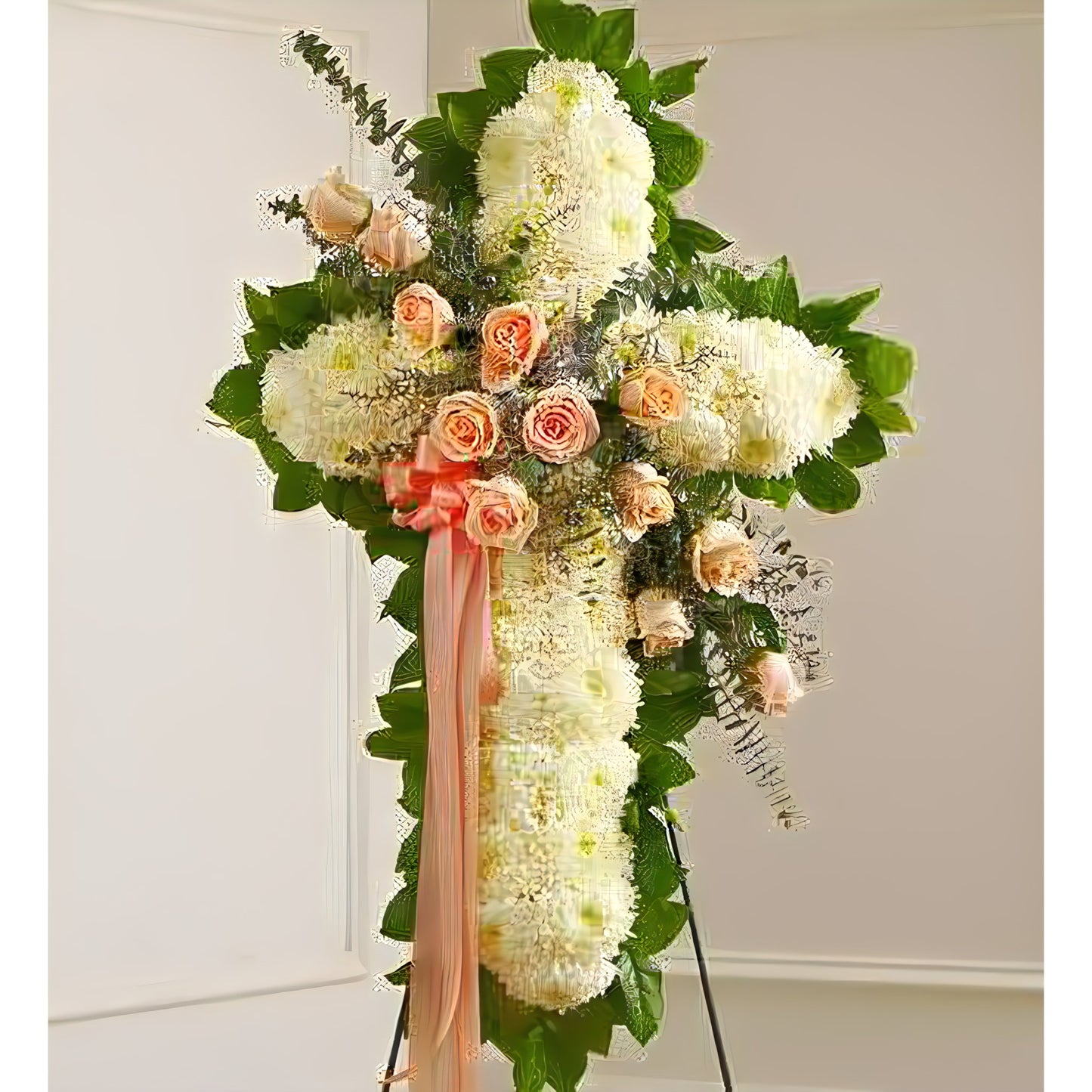 Peace and Prayers Standing Cross - Peach - Floral_Arrangement - Flower Delivery NYC