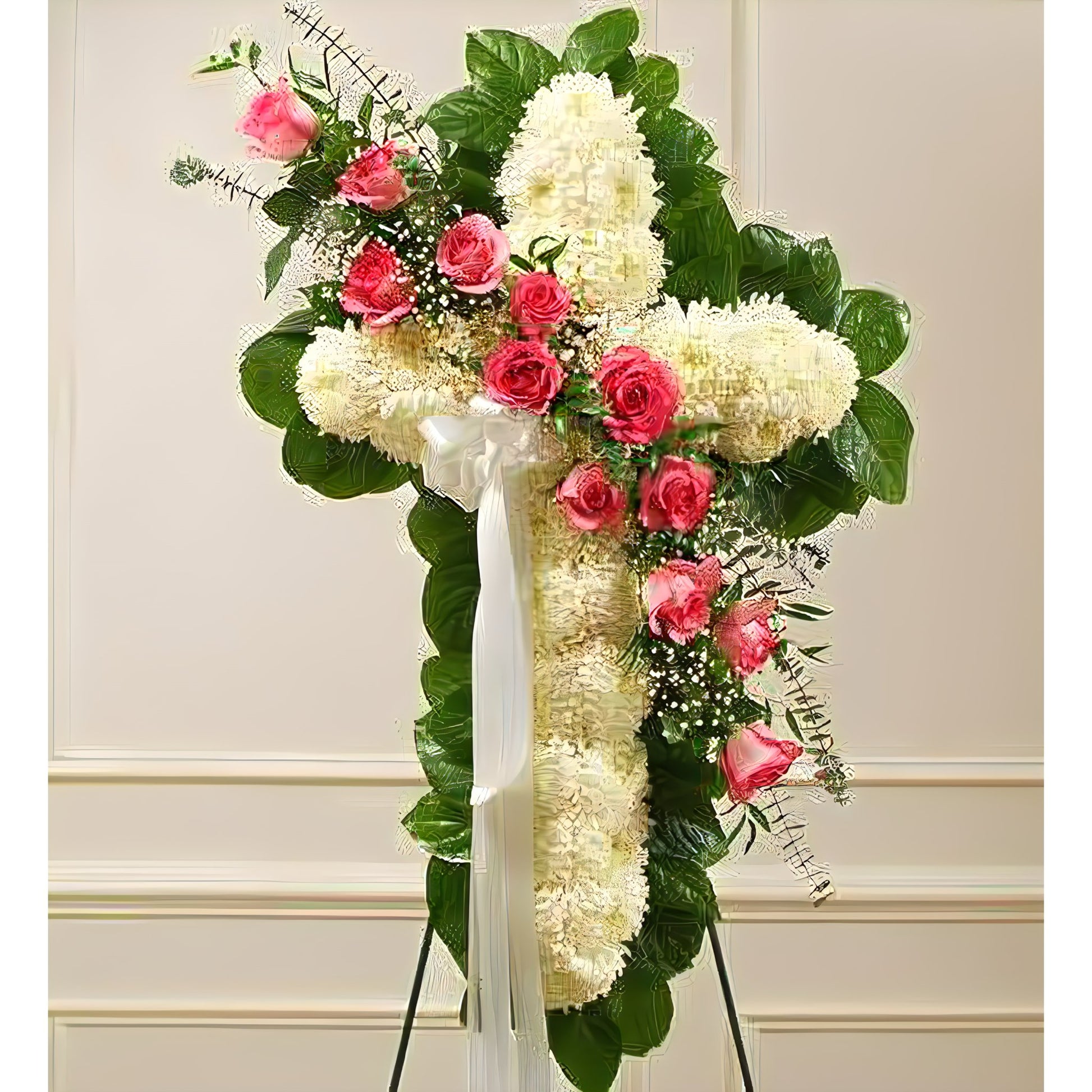 Peace and Prayers Standing Cross - Pink - Floral_Arrangement - Flower Delivery NYC