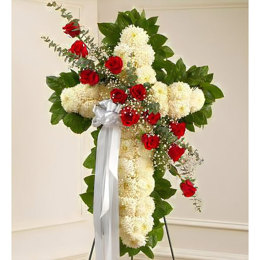 Peace and Prayers Standing Cross - Red - Floral_Arrangement - Flower Delivery NYC