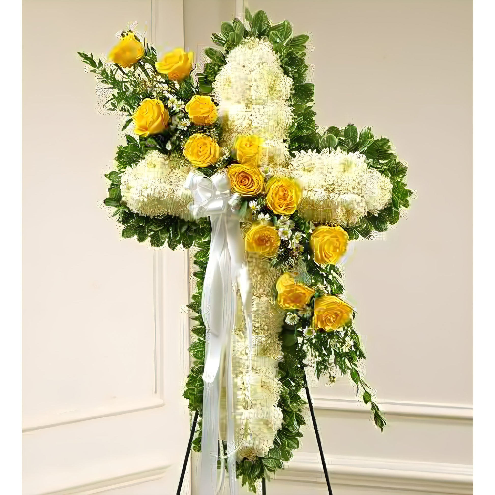 Peace and Prayers Standing Cross - Yellow - Floral_Arrangement - Flower Delivery NYC