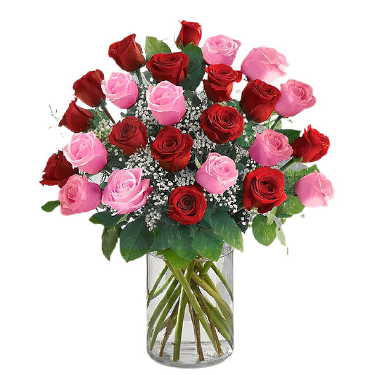 Premium Long Stem - 24 Pink & Red Roses - Floral_Arrangement - Flower Delivery NYC