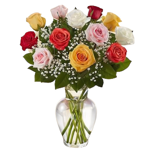 Premium Long Stem - Dozen Assorted Roses - Floral_Arrangement - Flower Delivery NYC