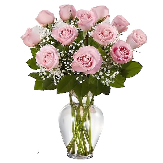 Premium Long Stem - Dozen Pink Roses - Floral_Arrangement - Flower Delivery NYC