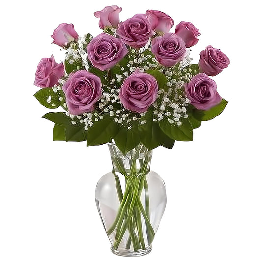 Premium Long Stem - Dozen Purple Roses - Floral_Arrangement - Flower Delivery NYC