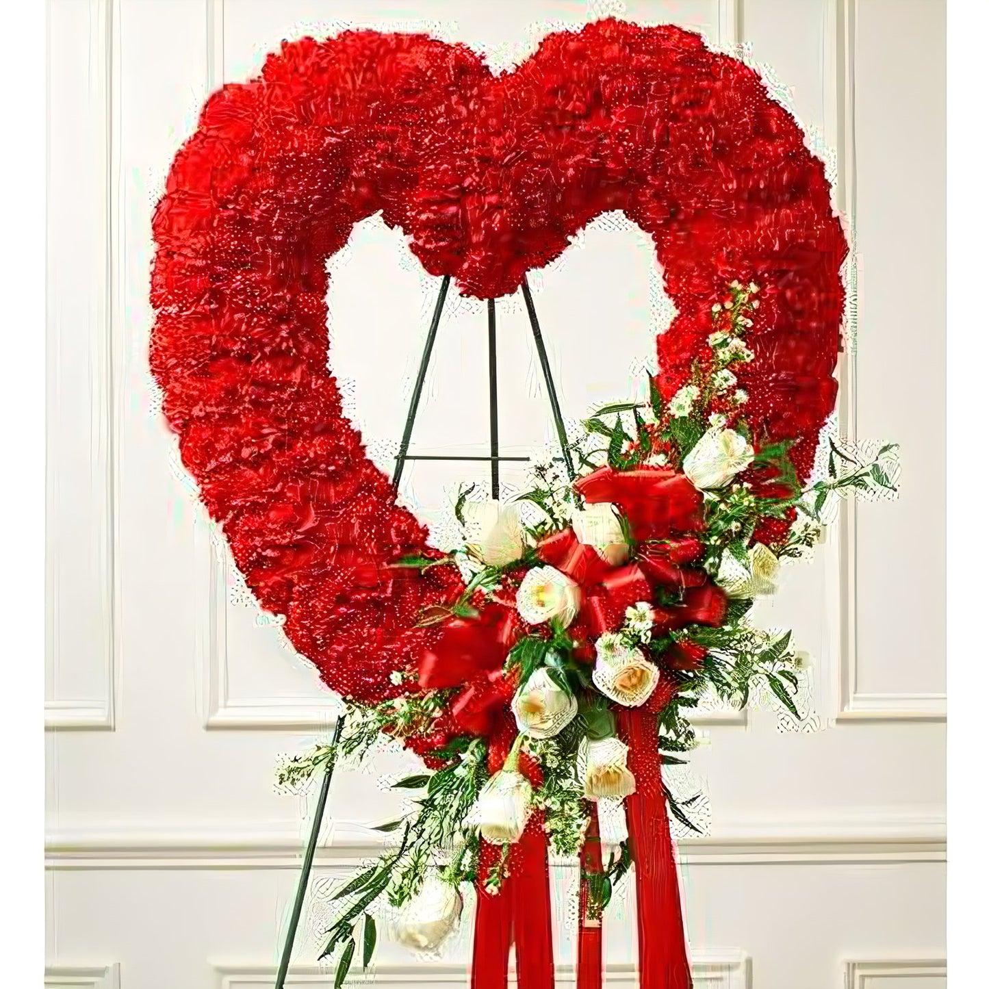 Red and White Open Heart with White Roses - Floral_Arrangement - Flower Delivery NYC