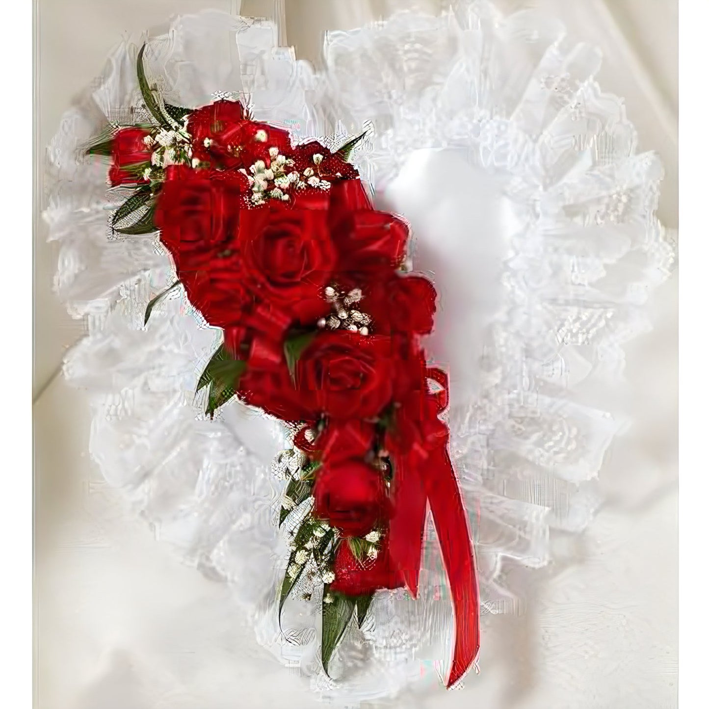 Red and White Satin Heart Casket Pillow - Floral_Arrangement - Flower Delivery NYC