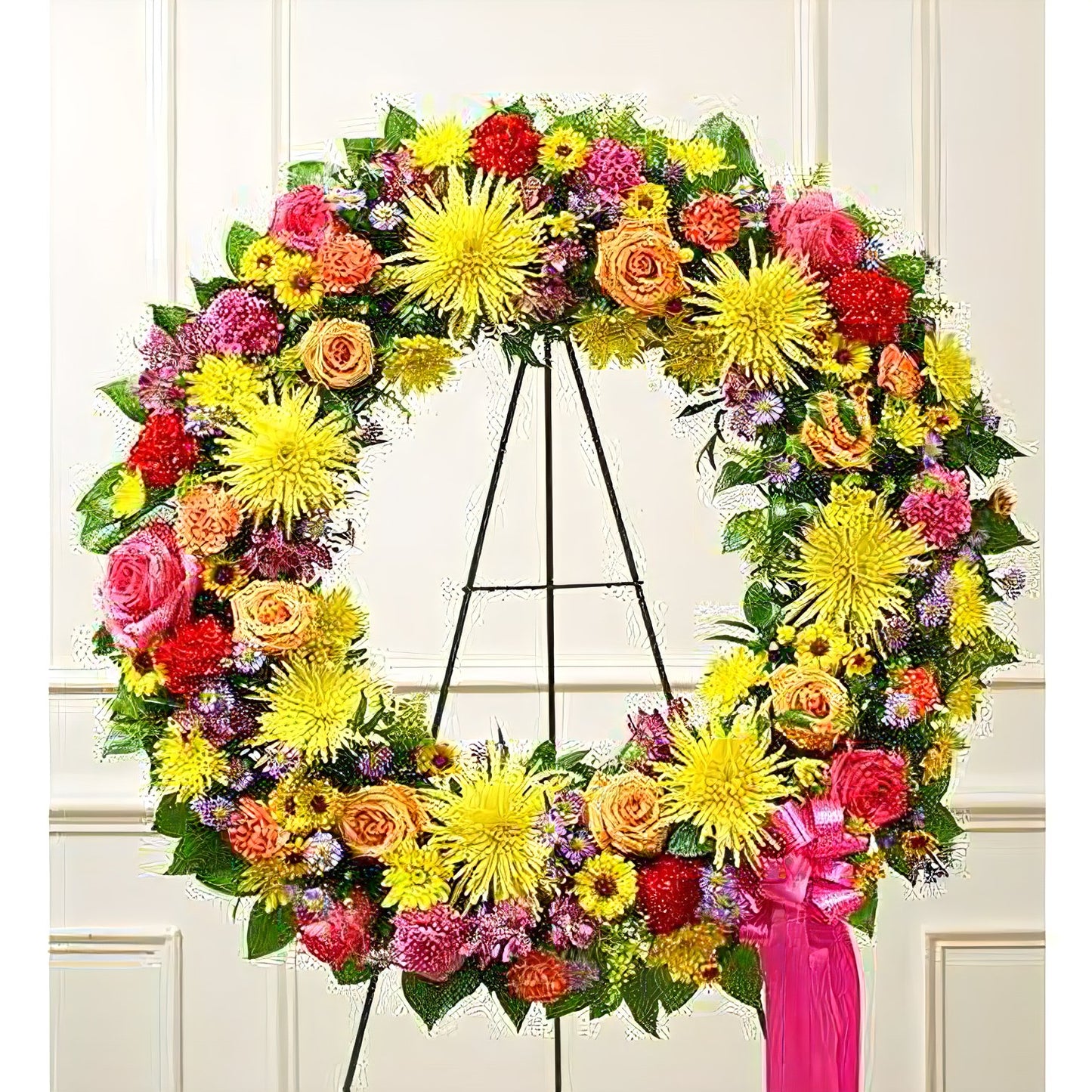 Serene Blessings Bright Standing Wreath - Floral_Arrangement - Flower Delivery NYC