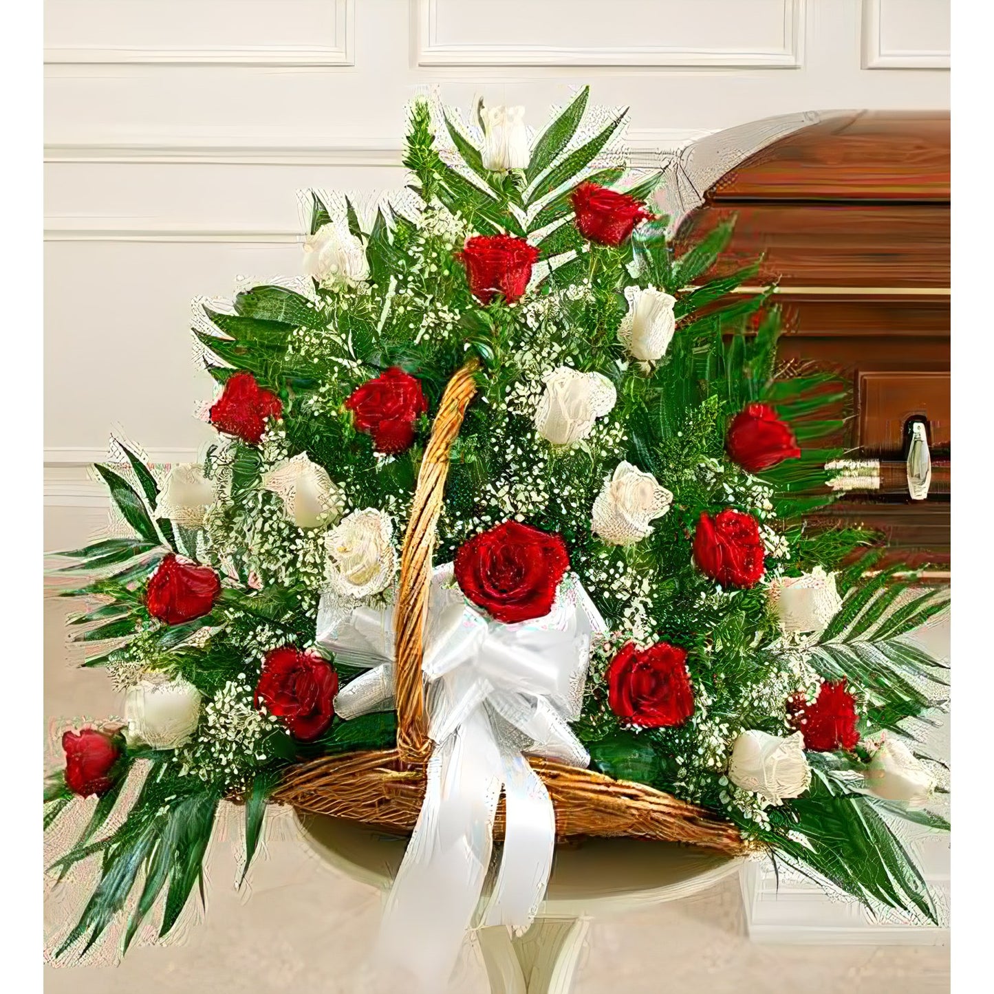 Sincerest Sympathies Fireside Basket-Red &amp; White - Floral_Arrangement - Flower Delivery NYC