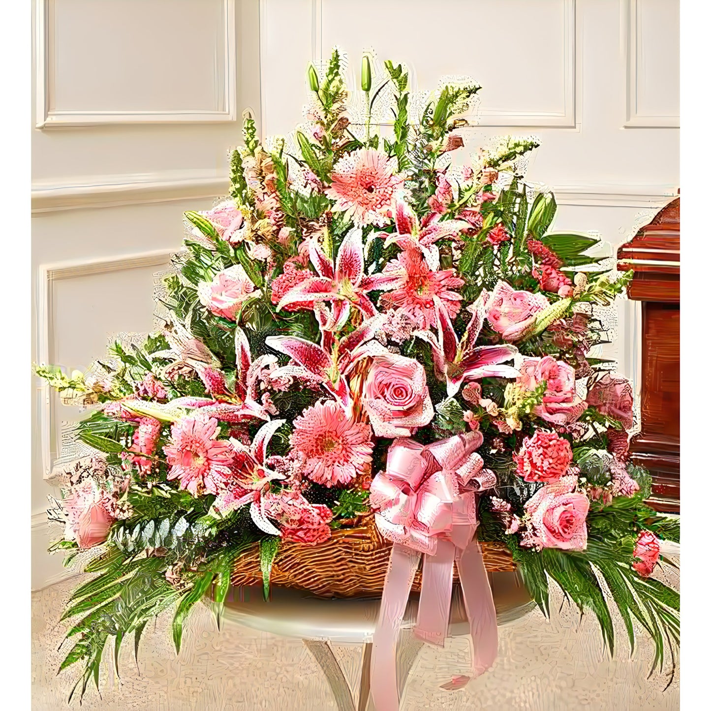Thoughts and Prayers Fireside Basket - Pink - Floral_Arrangement - Flower Delivery NYC