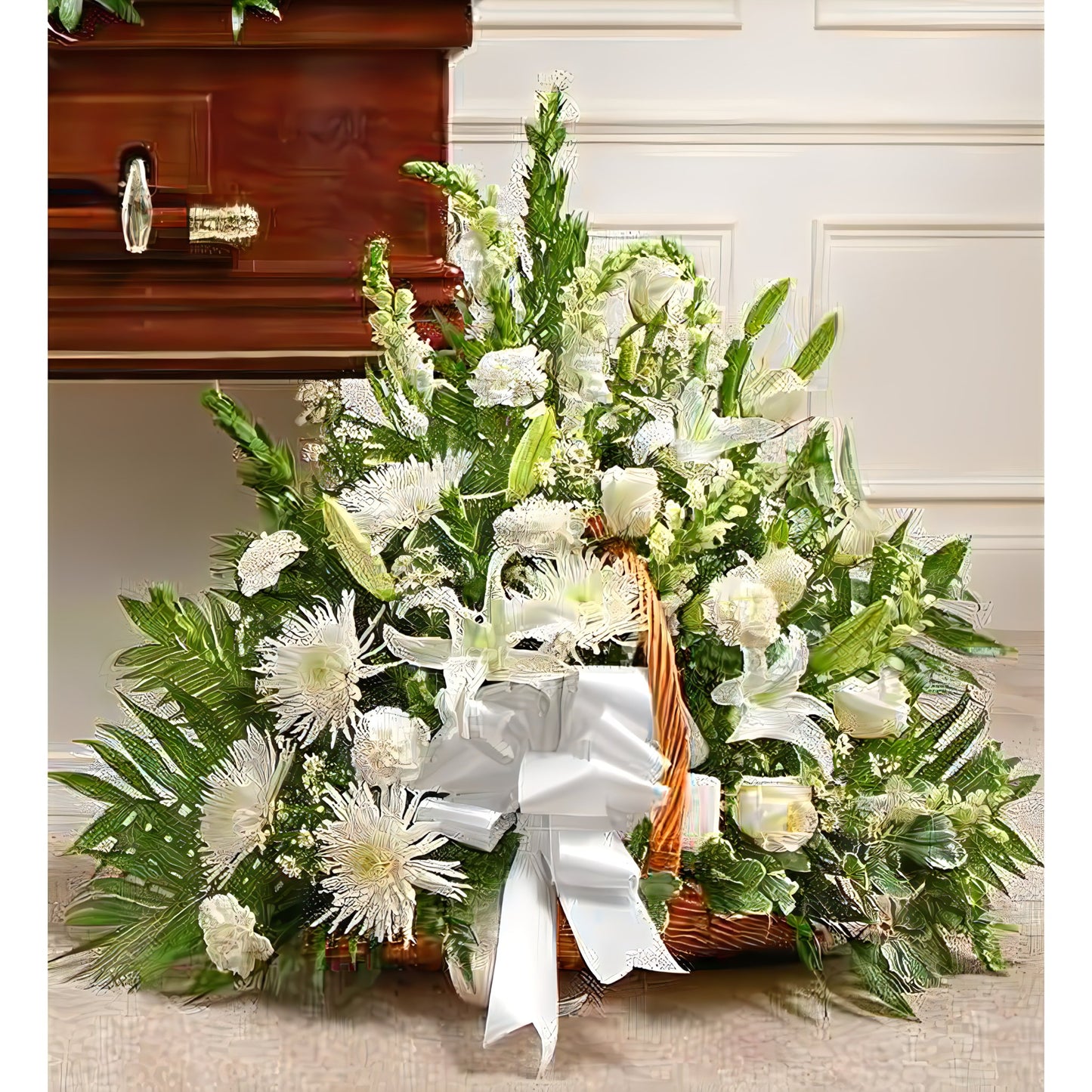 Thoughts and Prayers Fireside Basket - White - Floral_Arrangement - Flower Delivery NYC