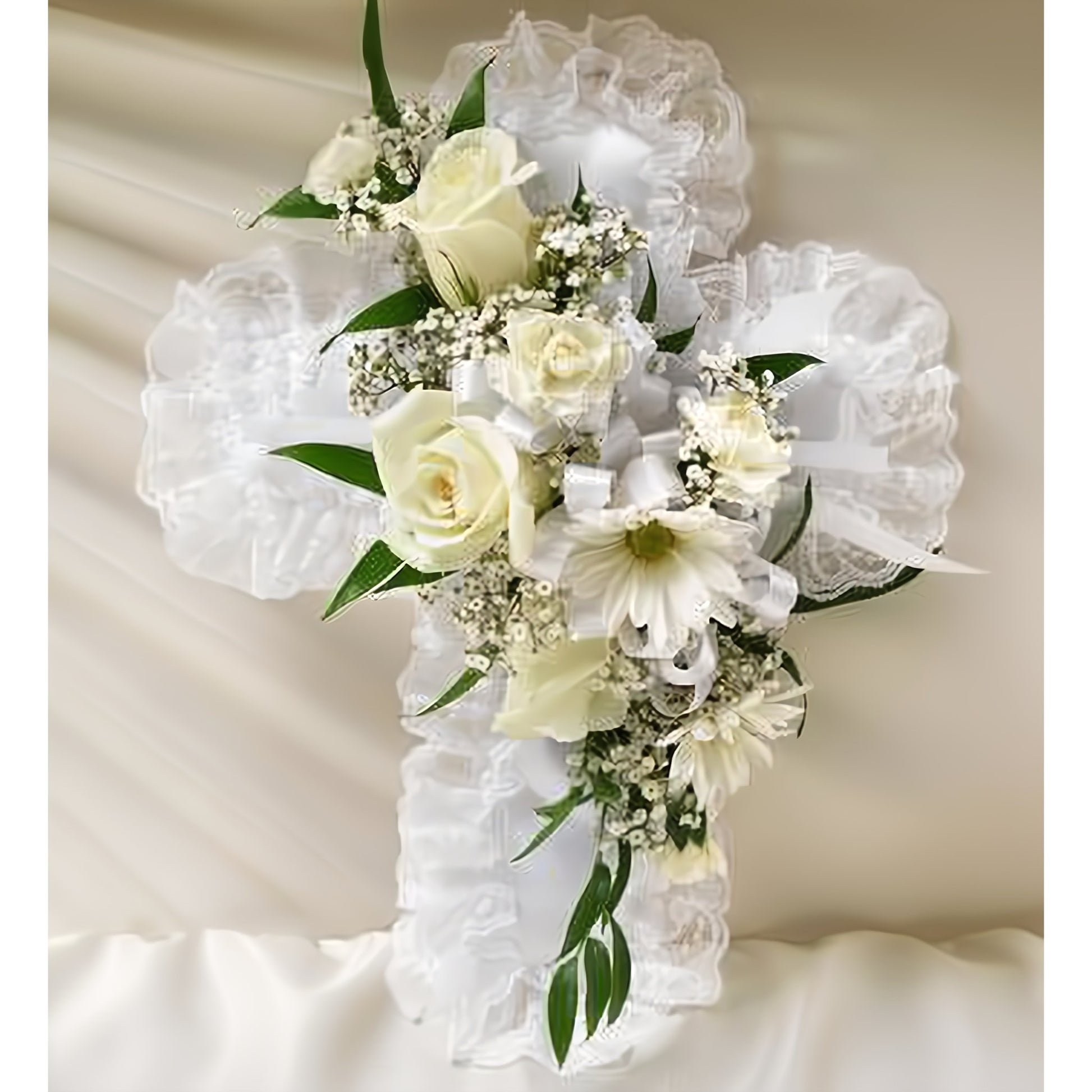 White Satin Cross Casket Pillow - Floral_Arrangement - Flower Delivery NYC