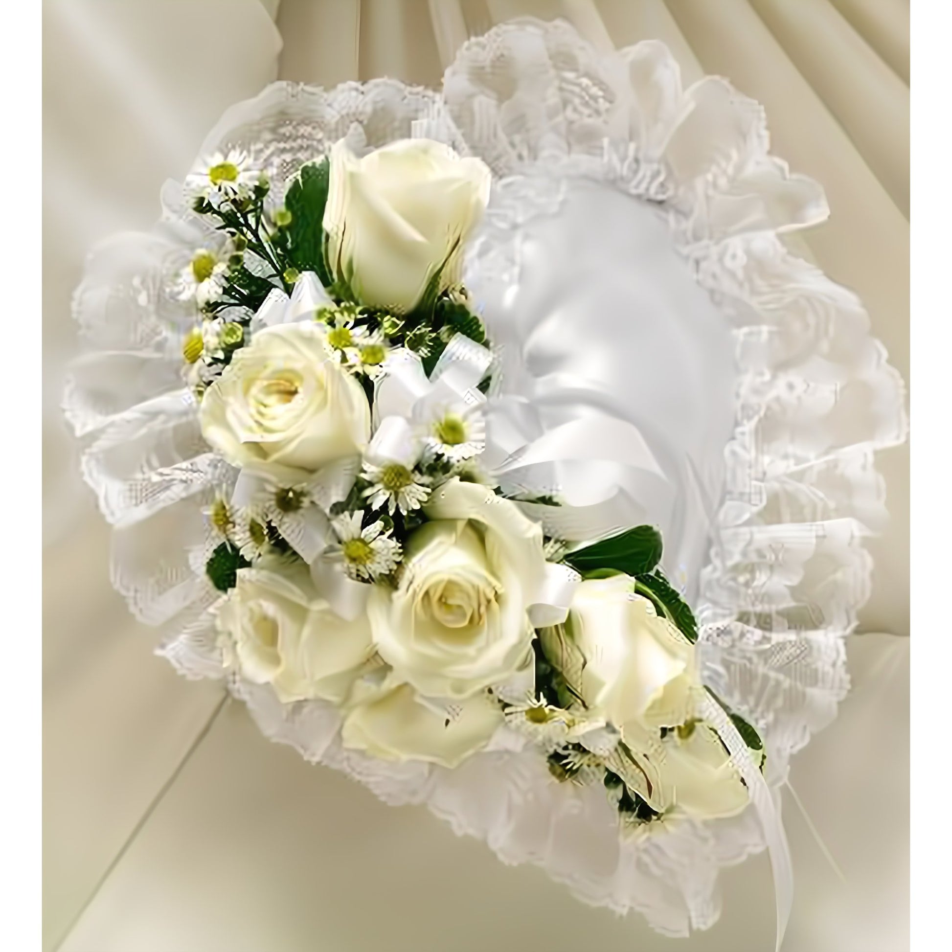 White Satin Heart Casket Pillow - Floral_Arrangement - Flower Delivery NYC