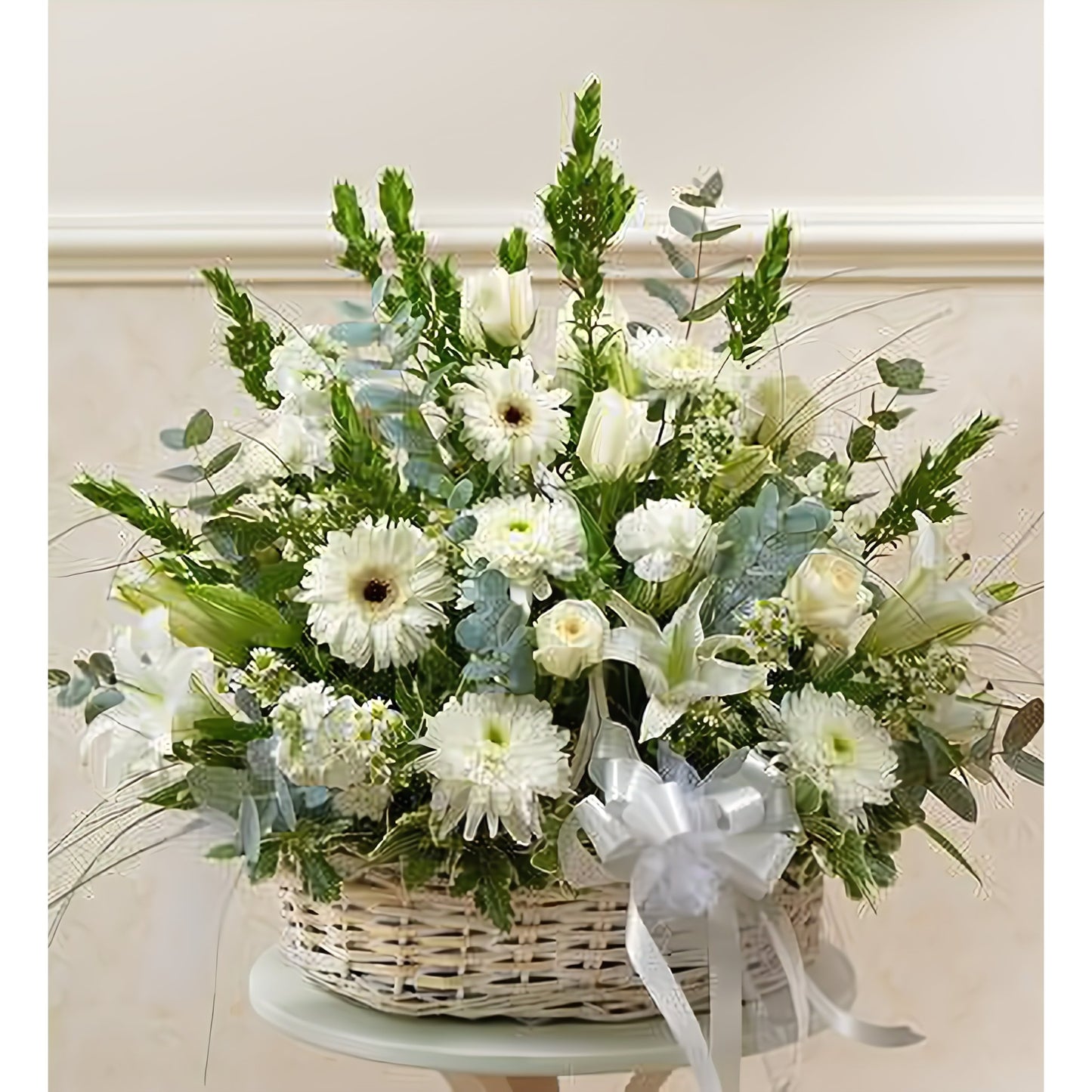 White Sympathy Arrangement in Basket - Floral_Arrangement - Flower Delivery NYC